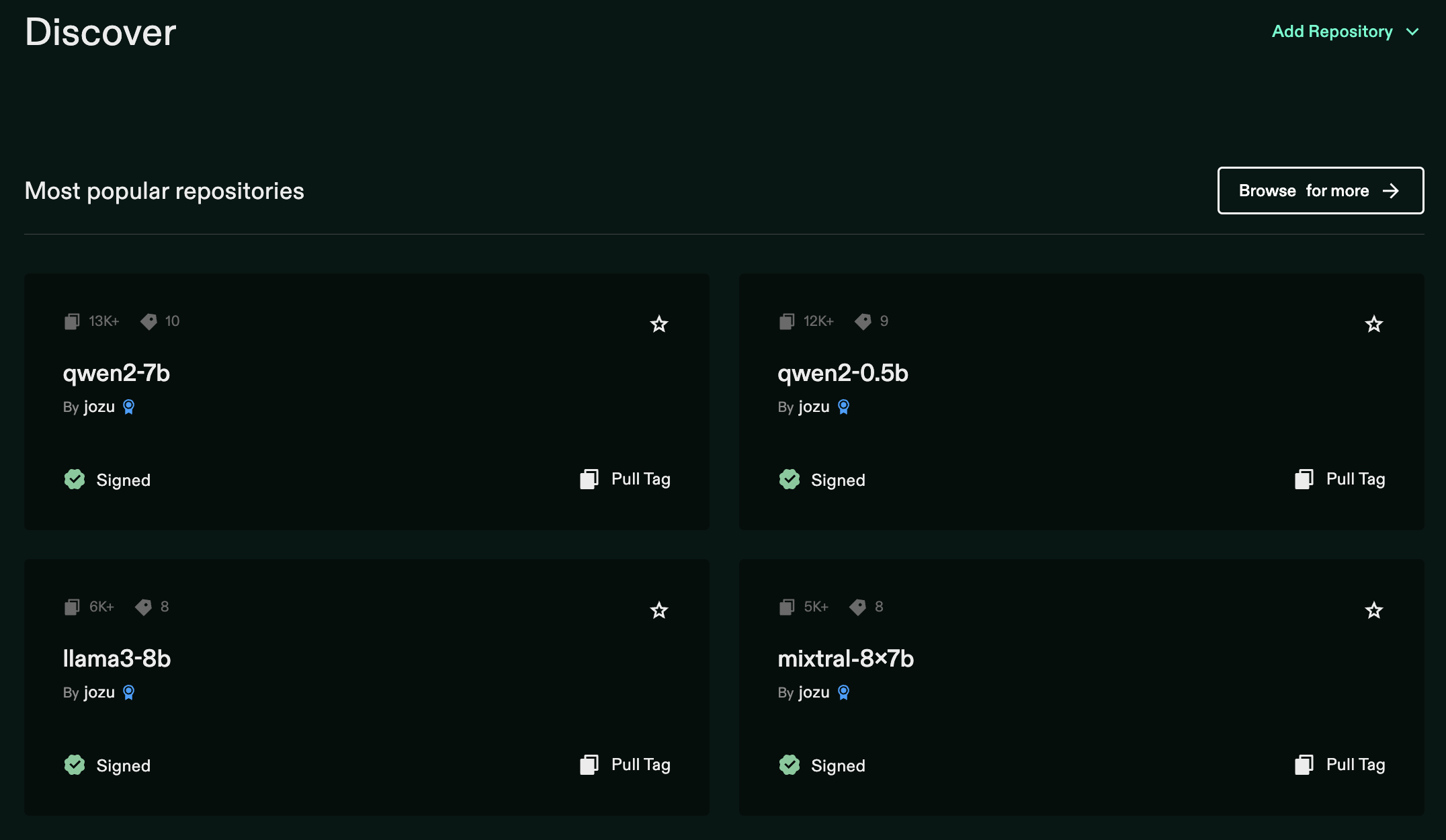 The discover page is where you can browse publicly available models