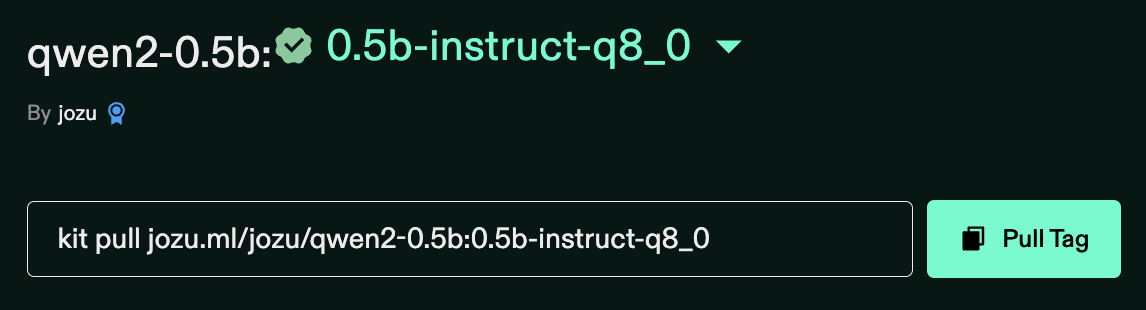 Pull any ModelKit to your machine with the Pull tag button